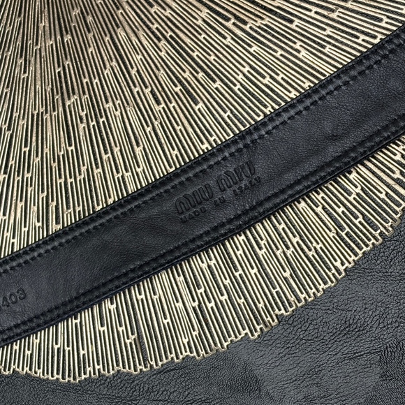 Miu Miu Leather Belt With Logo – The Lux Boutique Vintage Denim and Brass Miu Miu Logo Belt size 35